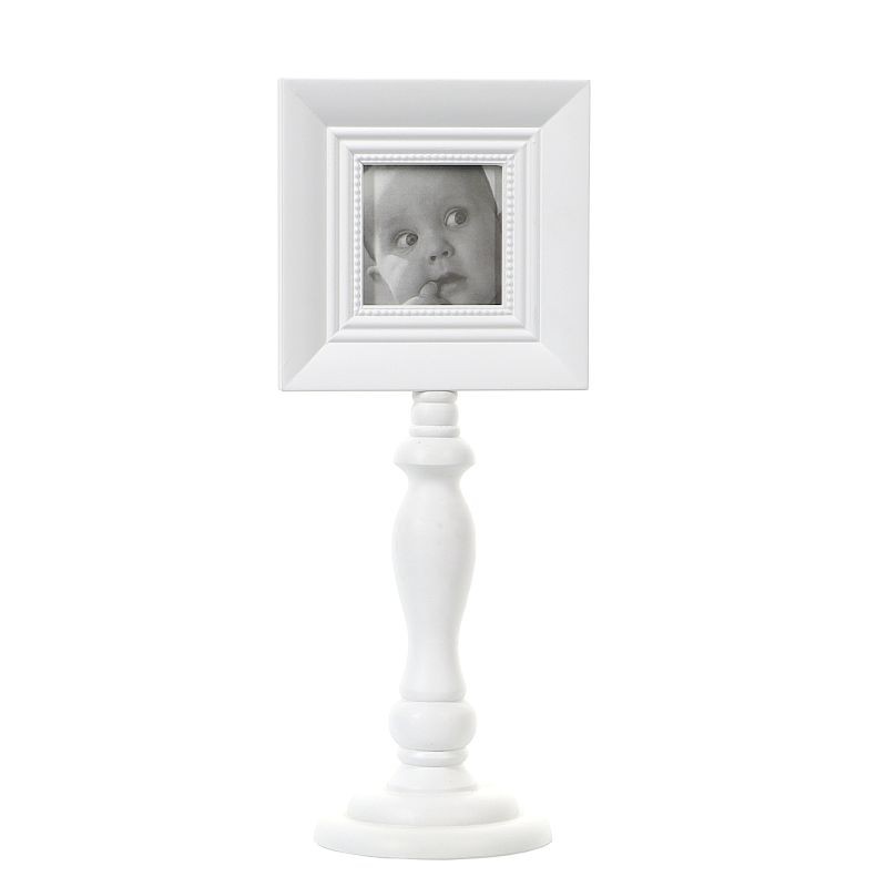 Rama foto Patrat 9.5x9.5 cm, lemn alb, picior elegant pentru decor vintage masa, RESIGILAT - imagine 6